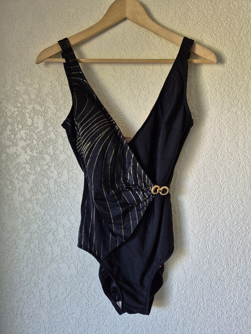 Vintage Longitude Black and Gold One Piece Swimsuit Womens Size 10T